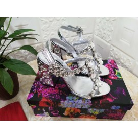 Dolce Gabbana New Diamond Sheepskin High Heel Sandals For Women Silver