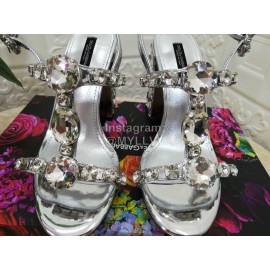 Dolce Gabbana New Diamond Sheepskin High Heel Sandals For Women Silver