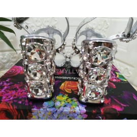 Dolce Gabbana New Diamond Sheepskin High Heel Sandals For Women Silver