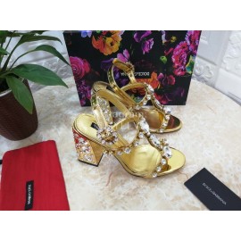 Dolce Gabbana New Diamond Sheepskin High Heel Sandals For Women Gold