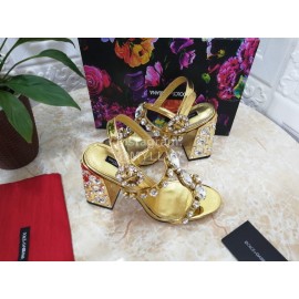 Dolce Gabbana New Diamond Sheepskin High Heel Sandals For Women Gold