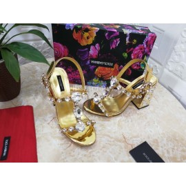 Dolce Gabbana New Diamond Sheepskin High Heel Sandals For Women Gold