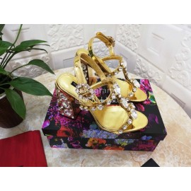 Dolce Gabbana New Diamond Sheepskin High Heel Sandals For Women Gold