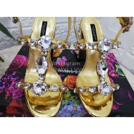 Dolce Gabbana New Diamond Sheepskin High Heel Sandals For Women Gold