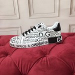 Dolce Gabbana New Silk Leather Black Letter Printed Casual Shoes For Men And Women
