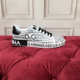Dolce Gabbana New Silk Leather Black Letter Printed Casual Shoes For Men And Women