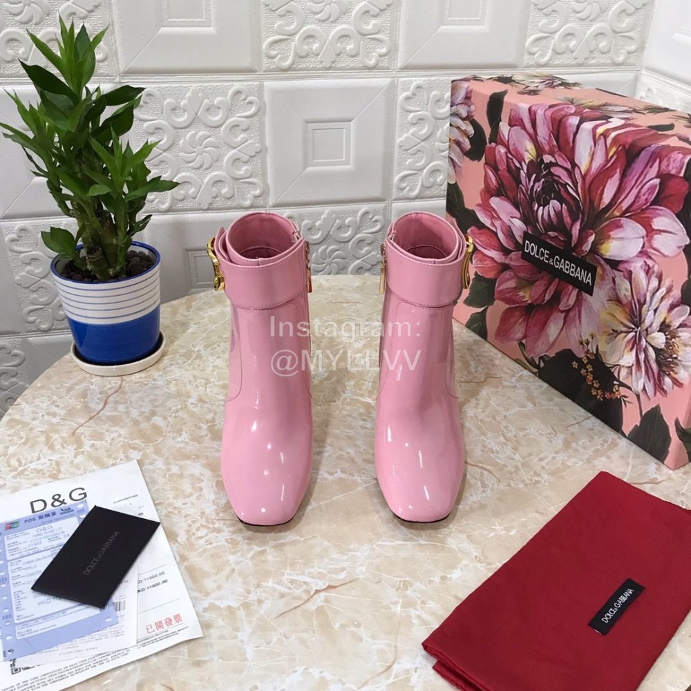 Dolce Gabbana Patent Leather High Heeled Short Boots For Women Pink
