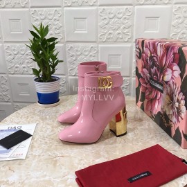 Dolce Gabbana Patent Leather High Heeled Short Boots For Women Pink