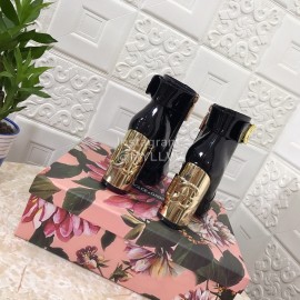 Dolce Gabbana Patent Leather High Heeled Short Boots For Women Black