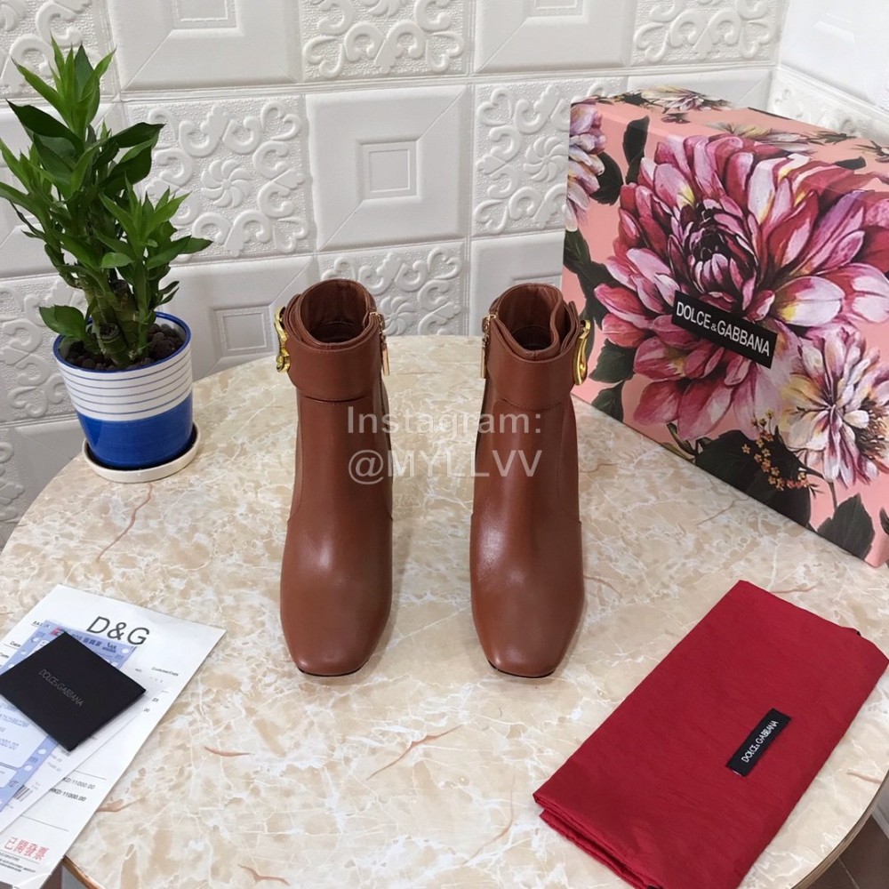 Dolce Gabbana Leather High Heeled Short Boots For Women Brown