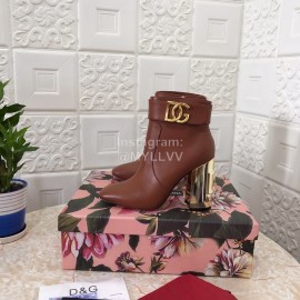 Dolce Gabbana Leather High Heeled Short Boots For Women Brown