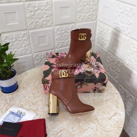 Dolce Gabbana Leather High Heeled Short Boots For Women Brown