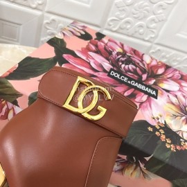 Dolce Gabbana Leather High Heeled Short Boots For Women Brown
