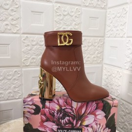 Dolce Gabbana Leather High Heeled Short Boots For Women Brown