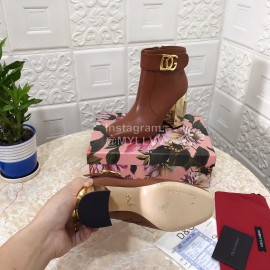 Dolce Gabbana Leather High Heeled Short Boots For Women Brown
