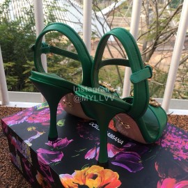 Dolce Gabbana Cowhide High Heeled Sandals For Women Green