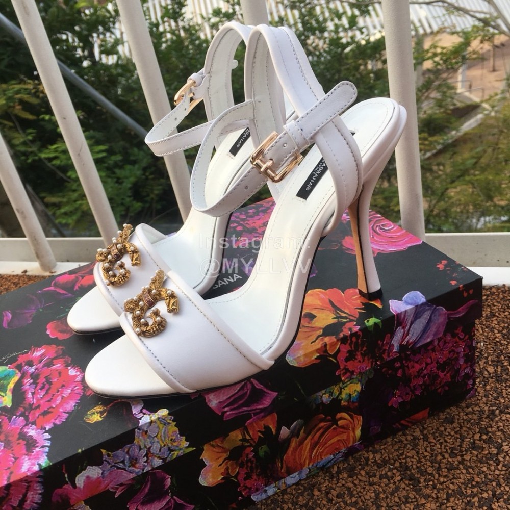 Dolce Gabbana Cowhide High Heeled Sandals For Women White