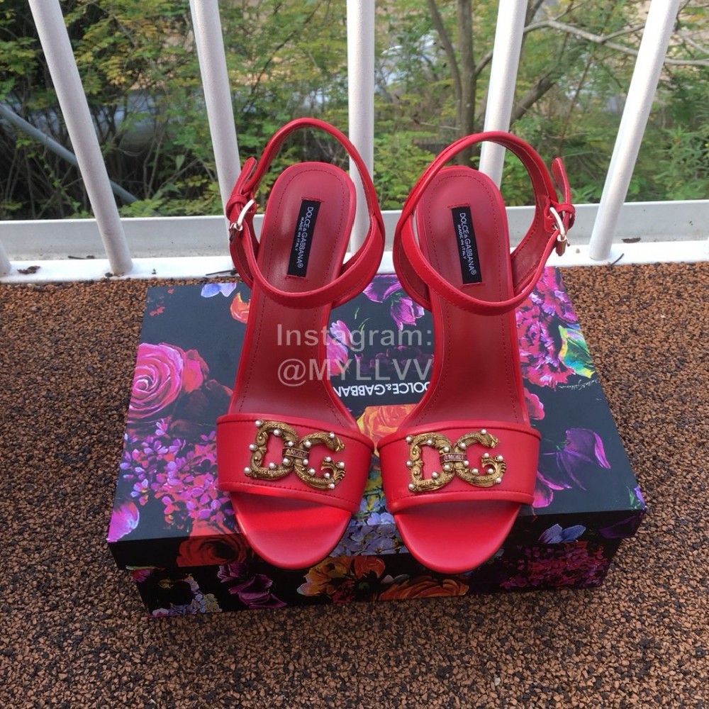 Dolce Gabbana Cowhide High Heeled Sandals For Women Red