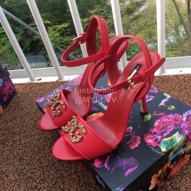 Dolce Gabbana Cowhide High Heeled Sandals For Women Red