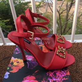 Dolce Gabbana Cowhide High Heeled Sandals For Women Red