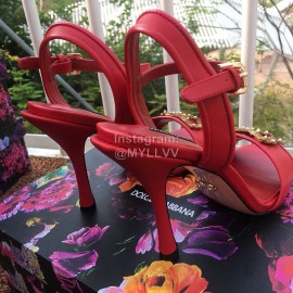 Dolce Gabbana Cowhide High Heeled Sandals For Women Red