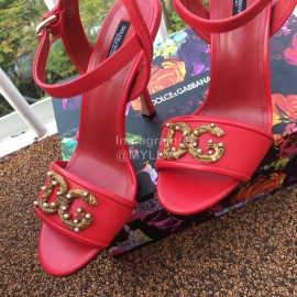 Dolce Gabbana Cowhide High Heeled Sandals For Women Red