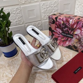Dolce Gabbana Metal Cowhide Flat Slippers For Women Silver