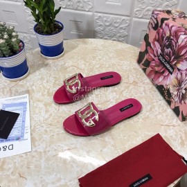 Dolce Gabbana Metal Cowhide Flat Slippers For Women Purplish Red