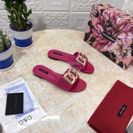 Dolce Gabbana Metal Cowhide Flat Slippers For Women Purplish Red