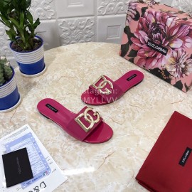 Dolce Gabbana Metal Cowhide Flat Slippers For Women Purplish Red