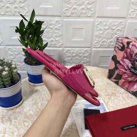 Dolce Gabbana Metal Cowhide Flat Slippers For Women Purplish Red