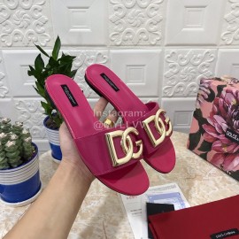 Dolce Gabbana Metal Cowhide Flat Slippers For Women Purplish Red