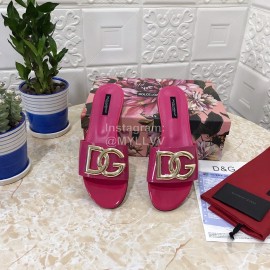 Dolce Gabbana Metal Cowhide Flat Slippers For Women Purplish Red