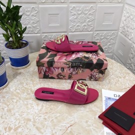 Dolce Gabbana Metal Cowhide Flat Slippers For Women Purplish Red