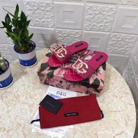 Dolce Gabbana Metal Cowhide Flat Slippers For Women Purplish Red