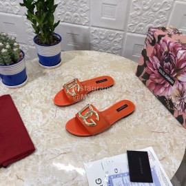 Dolce Gabbana Metal Cowhide Flat Slippers For Women Orange