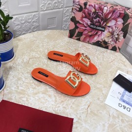 Dolce Gabbana Metal Cowhide Flat Slippers For Women Orange