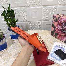 Dolce Gabbana Metal Cowhide Flat Slippers For Women Orange