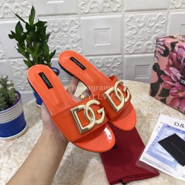 Dolce Gabbana Metal Cowhide Flat Slippers For Women Orange