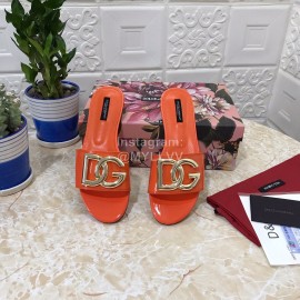 Dolce Gabbana Metal Cowhide Flat Slippers For Women Orange