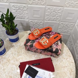 Dolce Gabbana Metal Cowhide Flat Slippers For Women Orange