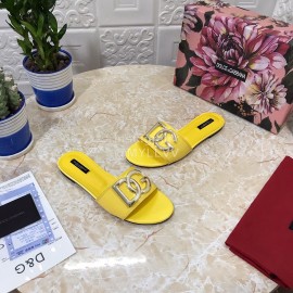 Dolce Gabbana Metal Cowhide Flat Slippers For Women Yellow