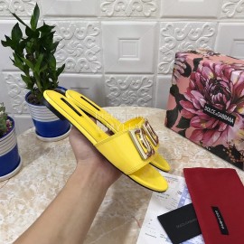 Dolce Gabbana Metal Cowhide Flat Slippers For Women Yellow