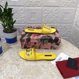 Dolce Gabbana Metal Cowhide Flat Slippers For Women Yellow
