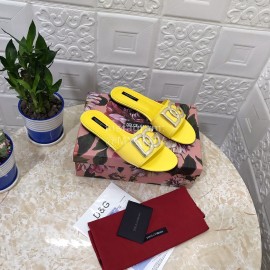 Dolce Gabbana Metal Cowhide Flat Slippers For Women Yellow