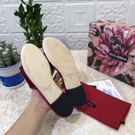 Dolce Gabbana Metal Cowhide Flat Slippers For Women Wine Red