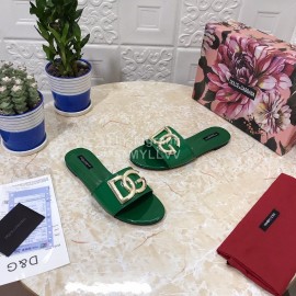 Dolce Gabbana Metal Cowhide Flat Slippers For Women Green