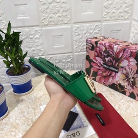 Dolce Gabbana Metal Cowhide Flat Slippers For Women Green