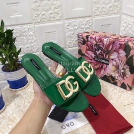 Dolce Gabbana Metal Cowhide Flat Slippers For Women Green