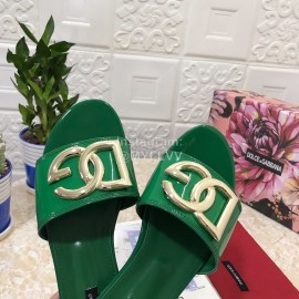 Dolce Gabbana Metal Cowhide Flat Slippers For Women Green